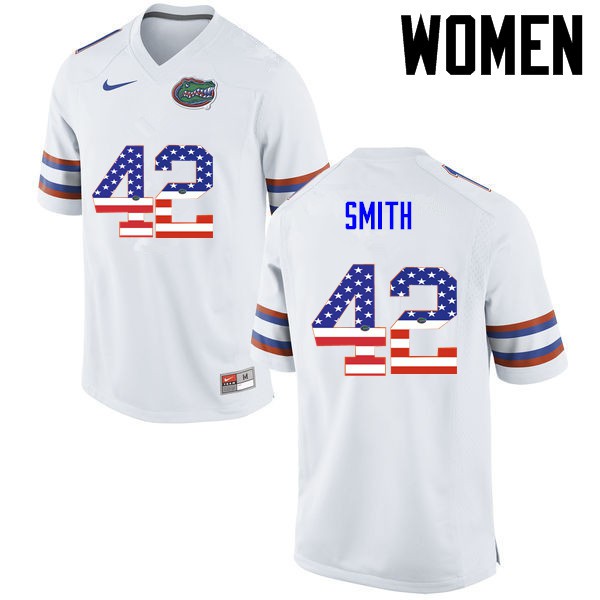 Florida Gators Women #42 Jordan Smith College Football Jersey USA Flag Fashion White